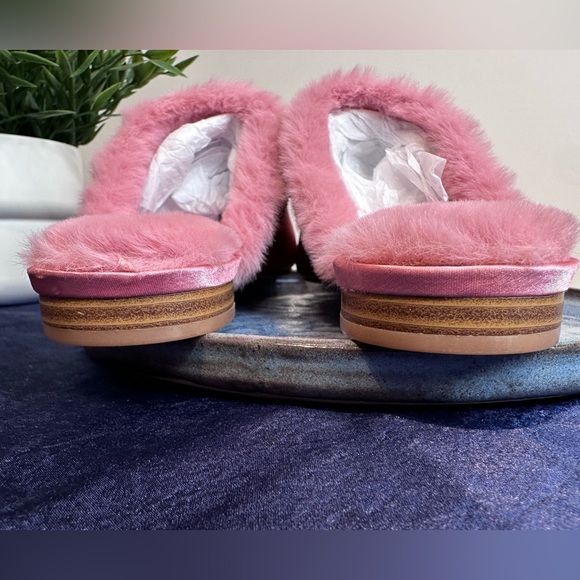 ISAAC MIRAHI Pink SATEEN Mules Sz 8 FAUX FUR & RHINESTONES - Picture 5 of 13